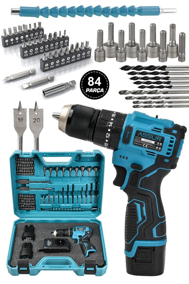 Assur 12V 13mm Çelik Mandrenli Şarjlı Matkap Akülü Vidalama 84 Parça
            
            
                (ASR106-02-1)