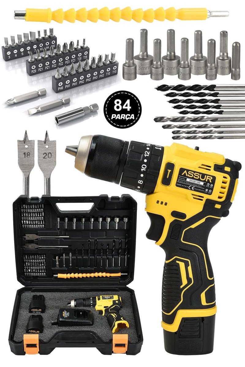 Assur 12V 13mm Çelik Mandrenli Şarjlı Matkap Akülü Vidalama 84 Parça
            
            
                (ASR107-02-2)