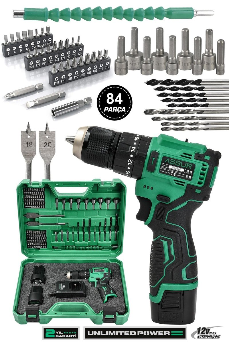 Assur 12V 13mm Çelik Mandrenli Şarjlı Matkap Akülü Vidalama 84 Parça
            
            
                (ASR110-02-02)