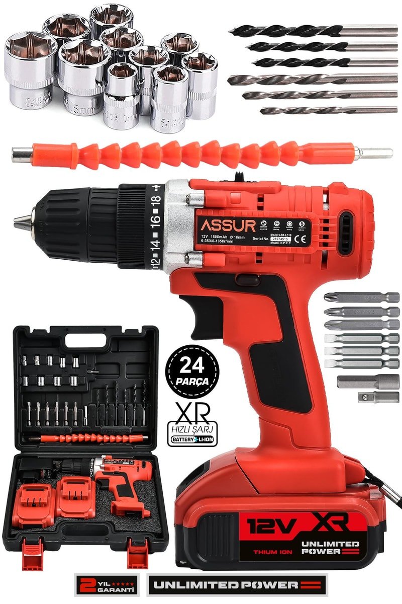 Assur 12V Çelik Şanzıman Bakır Sargılı Çift Akülü Şarjlı Matkap Vidalama
            
            
                (ASR036-02-02-01)