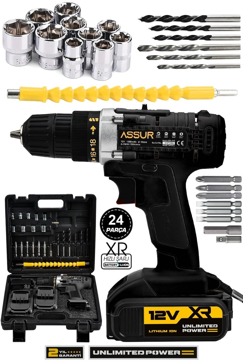 Assur 12V Çelik Şanzıman Bakır Sargılı Çift Akülü Şarjlı Matkap Vidalama
            
            
                (ASR037-02-01-03)