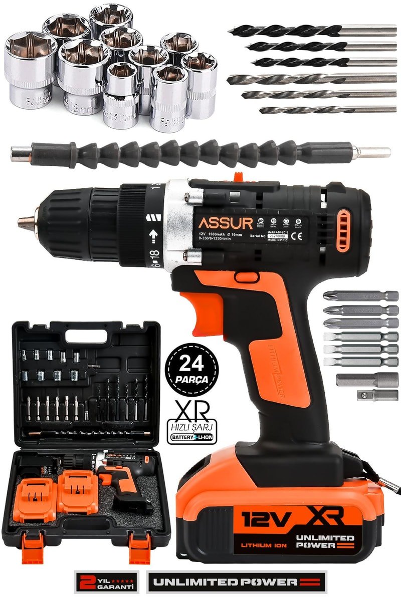 Assur 12V Çelik Şanzıman Bakır Sargılı Çift Akülü Şarjlı Matkap Vidalama
            
            
                (ASR038-02-01-03)