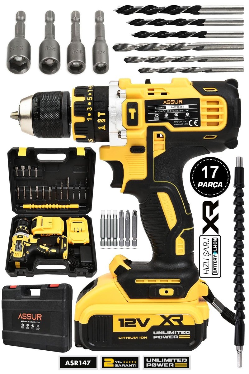 Assur 12V Çift Akü Darbeli Şarjlı Matkap Akülü Vidalama
            
            
                (ASR147-02-02)
