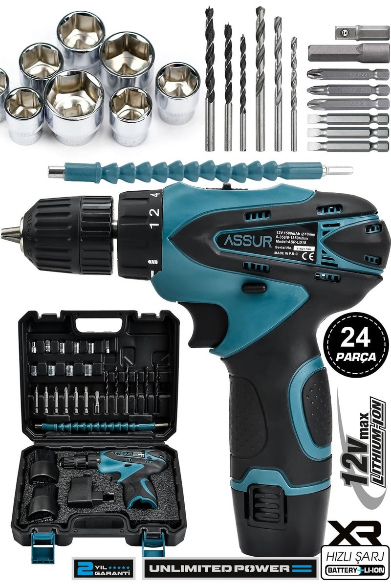 Assur 12V Çift Akü Şarjlı Matkap Akülü Vidalama
            
            
                (ASR058-02-38)