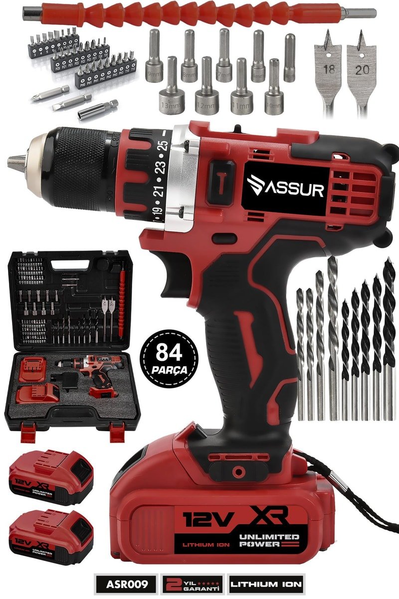 Assur 12V Çift Akü Şarjlı Matkap Metal Şanzıman Akülü Vidalama
            
            
                (ASR009-02-02)