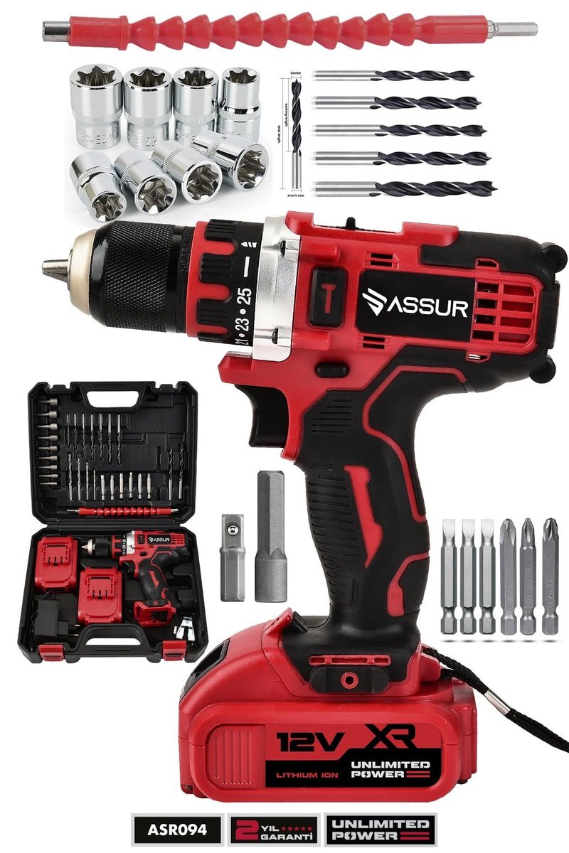 Assur 12V Çift Akü Şarjlı Matkap Metal Şanzıman Akülü Vidalama
            
            
                (ASR094-02-02)