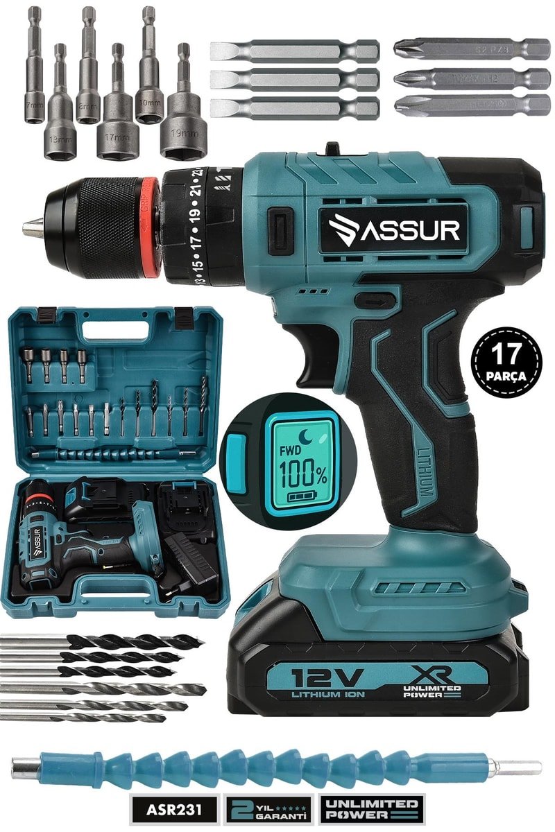 Assur 12V Çift Akülü Darbeli Şarjlı Matkap Dijital Göstergeli Akülü Vidalama
            
            
                (ASR231-02-02)