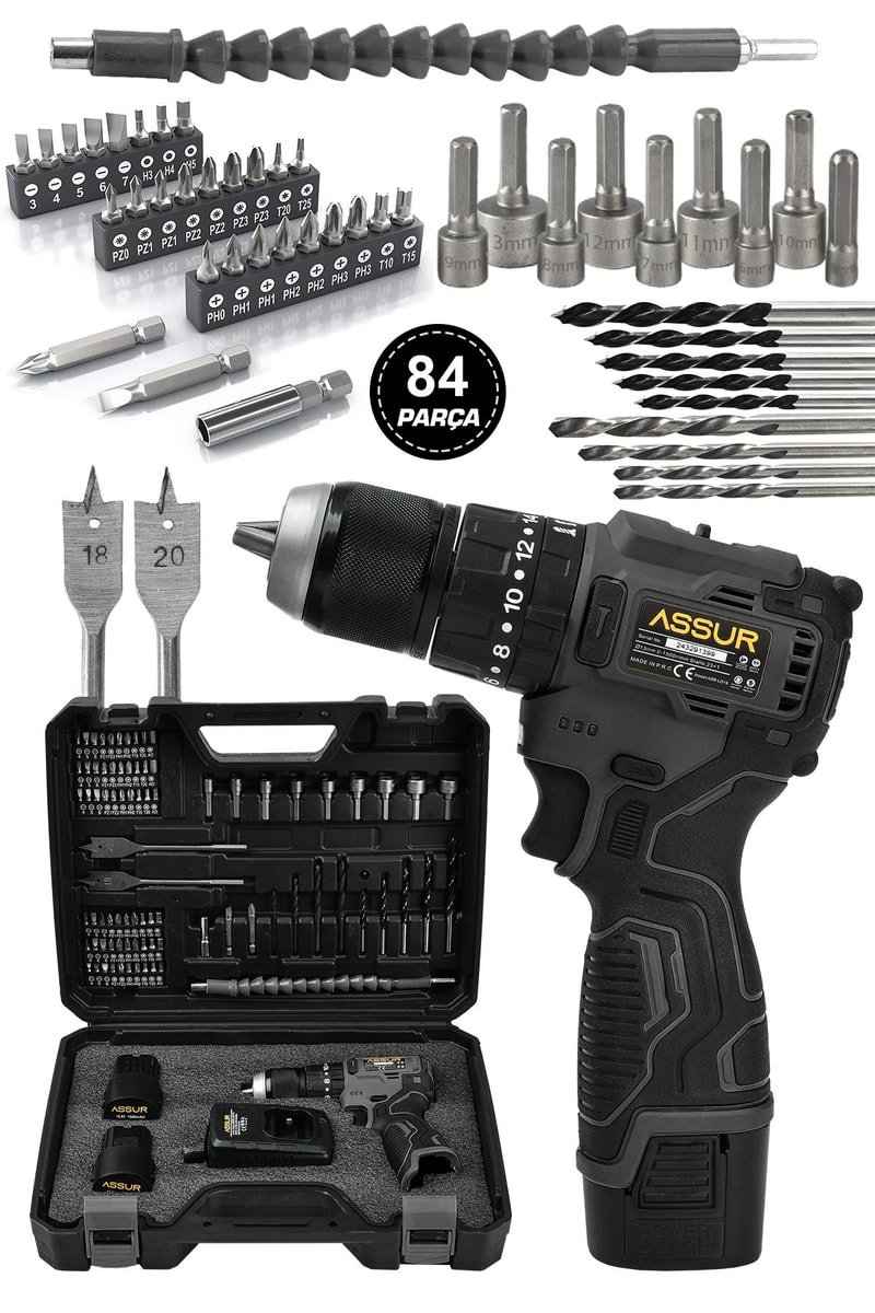Assur 12V Çift Akülü Şarjlı Matkap Akülü Vidalama 84 Parça
            
            
                (ASR109-02-01)