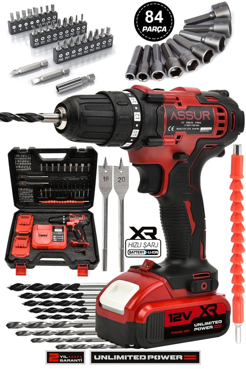 Assur 12V Çift Akülü Şarjlı Matkap Akülü Vidalama
            
            
                (ASR074-02-02)