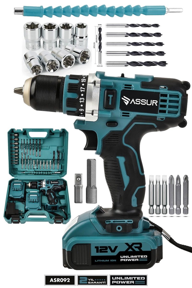 Assur 12V Çift Akülü Vidalama Çelik Mandren Bakır Sargılı Şarjlı Matkap
            
            
                (ASR092-02-01)