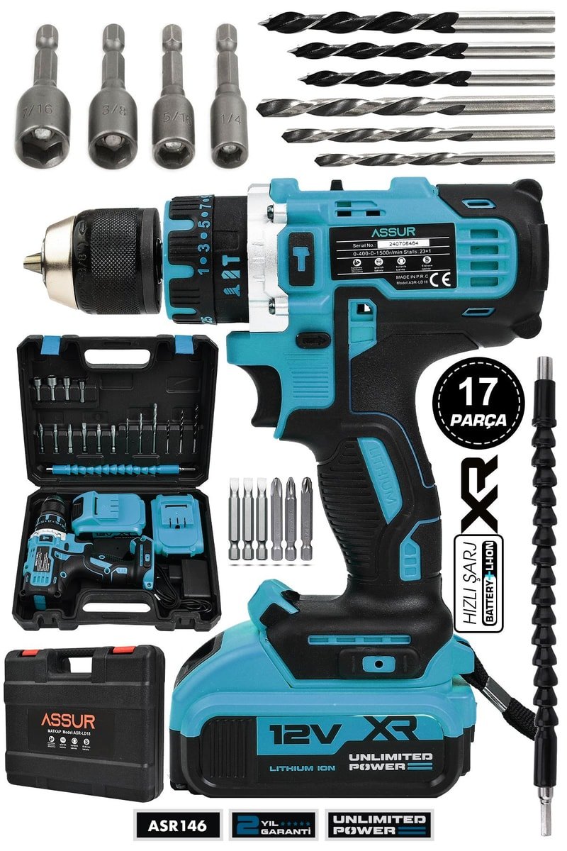 Assur 12V Çift Akülü Vidalama Çelik Mandren Darbeli Şarjlı Matkap
            
            
                (ASR146-02-1)