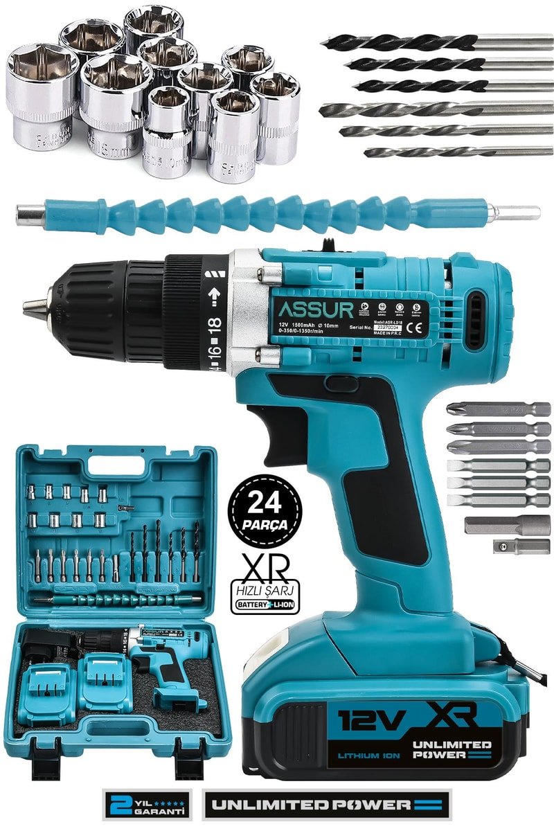 Assur 12V Çift Akülü Vidalama Çelik Şanzıman Bakır Sargılı Şarjlı Matkap
            
            
                (ASR034-02-01-02)