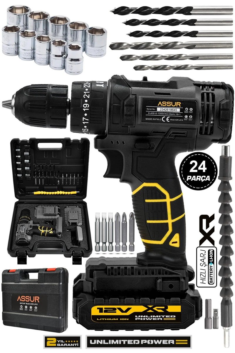 Assur 12V Çift Akülü Vidalama Metal Şanzıman Darbeli Şarjlı Matkap
            
            
                (ASR022-02-1)