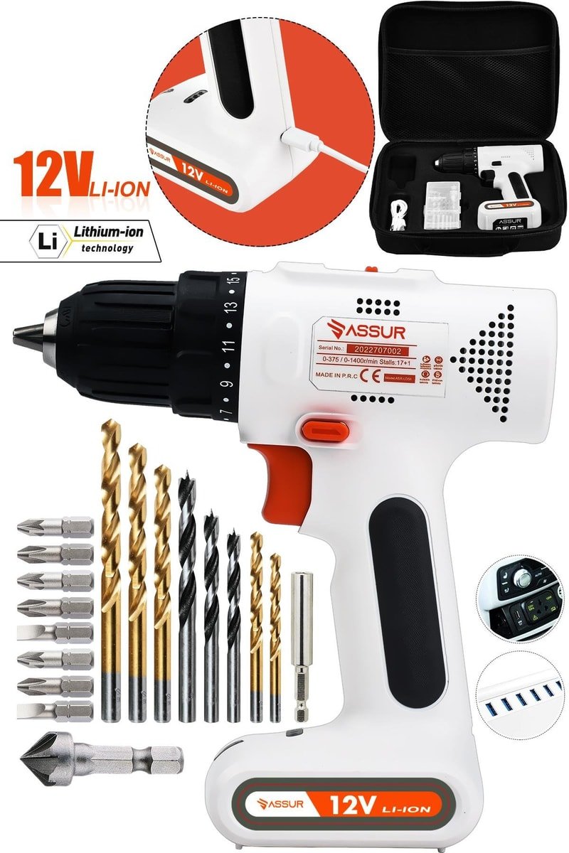 Assur 12V Dahili Batarya Type-C USB Şarjlı Matkap Akülü Vidalama
            
            
                (ASR001-02-02-01)