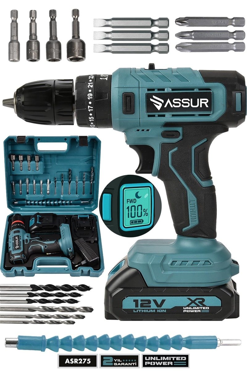 Assur 12V Darbeli Şarjlı Matkap Dijital Göstergeli Akülü Vidalama
            
            
                (ASR275-2)