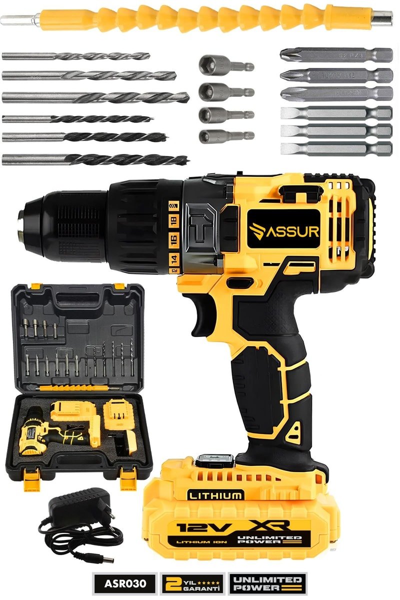 Assur 12V Metal Şanzıman Çift Akülü Bakır Sargı Şarjlı Matkap Akülü Vidalama
            
            
                (ASR030-02-02)
