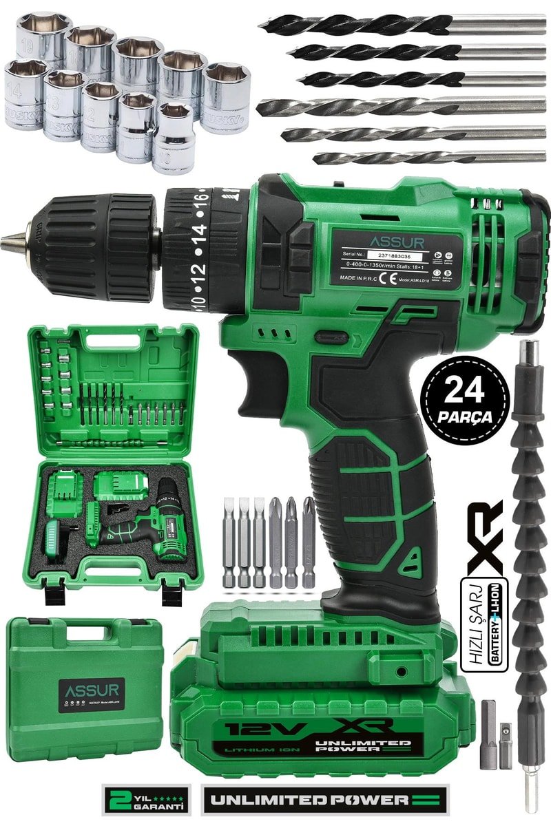 Assur 12V Metal Şanzıman Çift Akülü Şarjlı Darbeli Matkap Akülü Vidalama
            
            
                (ASR023-02-01)