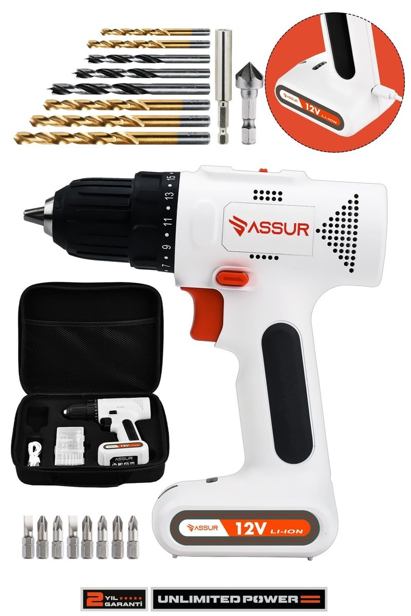 Assur 12V Type-C USB Şarjlı Akülü Vidalama Dahili Batarya Matkap
            
            
                (ASR001-02-04-01)