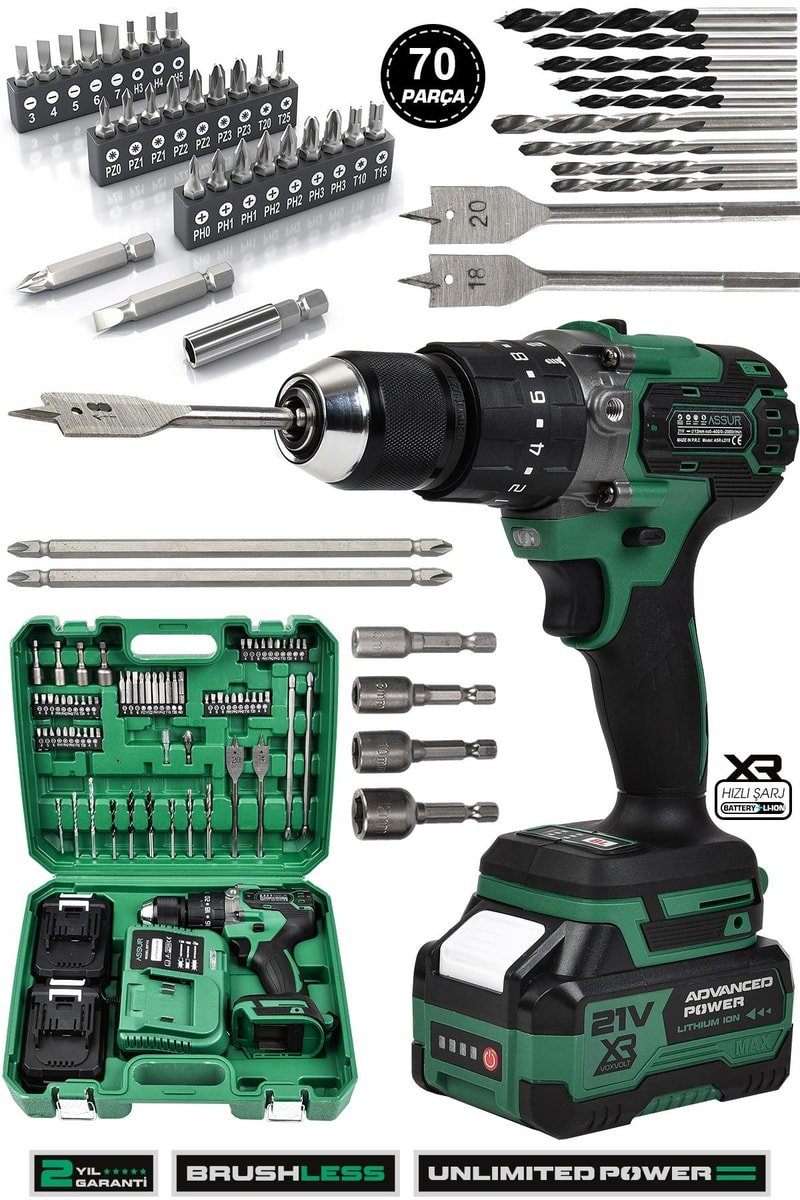 Assur 21V 10 Pilli Çift Akülü Vidalama Darbeli Şarjlı Matkap
            
            
                (ASR145-02-01)