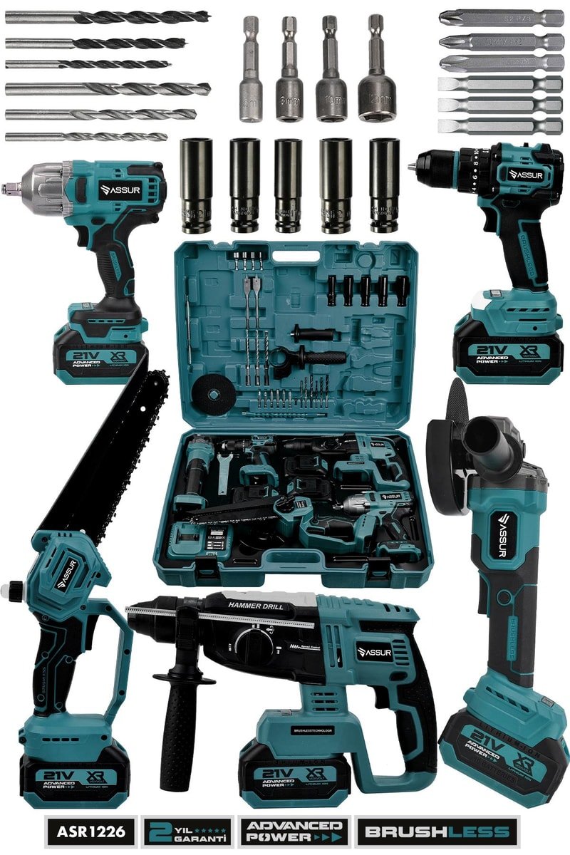 Assur 21V 5'li Set Kırıcı Delici Hilti - Taşlama - Somun Sıkma Sökme - Testere - Akülü Vidalama
            
            
                (ASR1226-02-01)