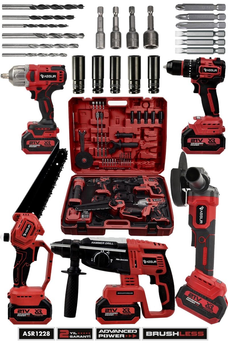 Assur 21V 5'li Set Kırıcı Delici Hilti - Taşlama - Testere - Akülü Vidalama - Somun Sıkma Sökme
            
            
                (ASR1228-02-09)