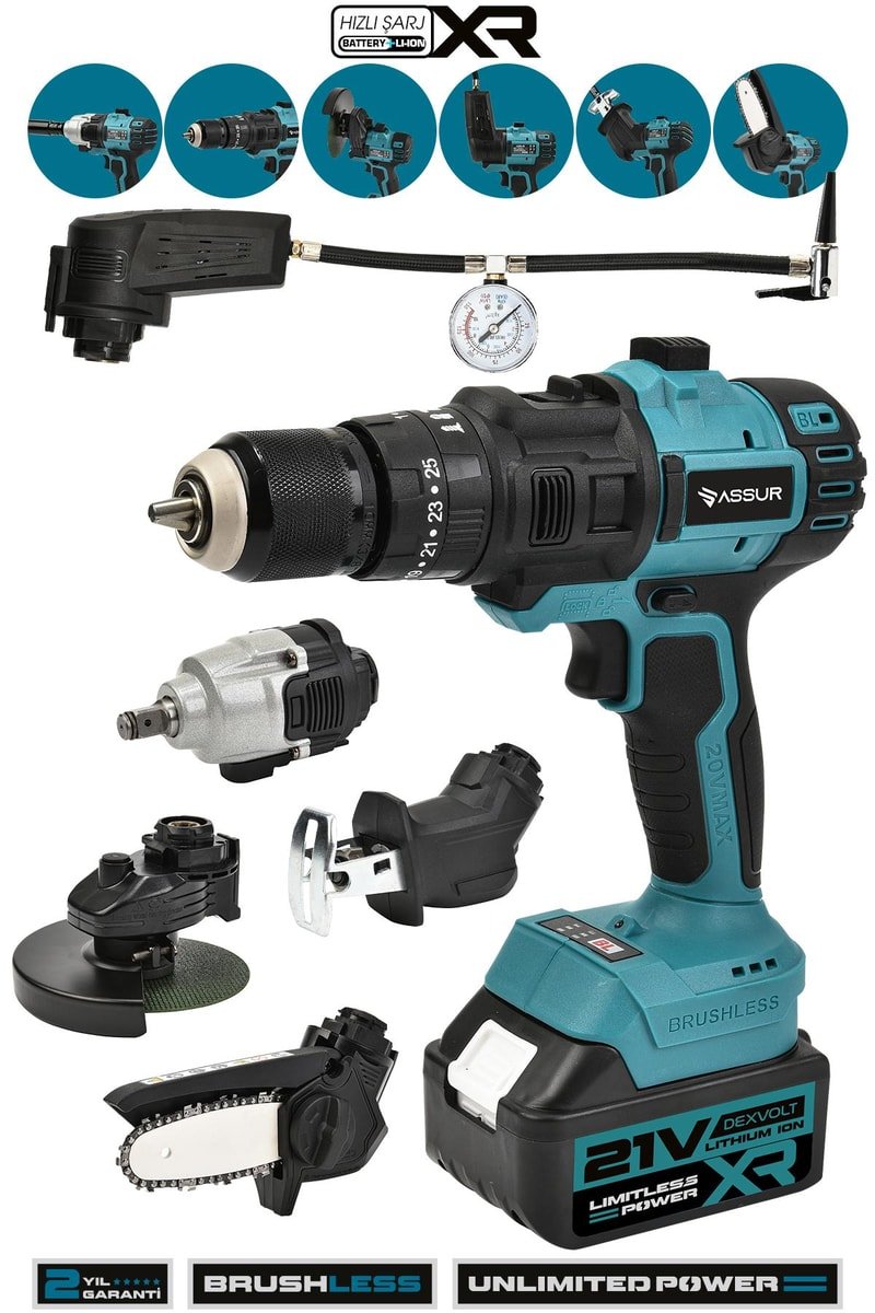 Assur 21V 6 Başlıklı Set Hava Pompası Vidalama Somun Sıkma Dal Budama Tilki Kuyruğu Taşlama
            
            
                (ASR1029-02-10)