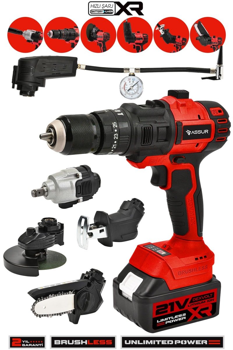 Assur 21V 6 Başlıklı Set Taşlama Somun Sıkma Tilki Kuyruğu Dal Budama Akülü Vidalama Hava Pompası
            
            
                (ASR1031-02-24)