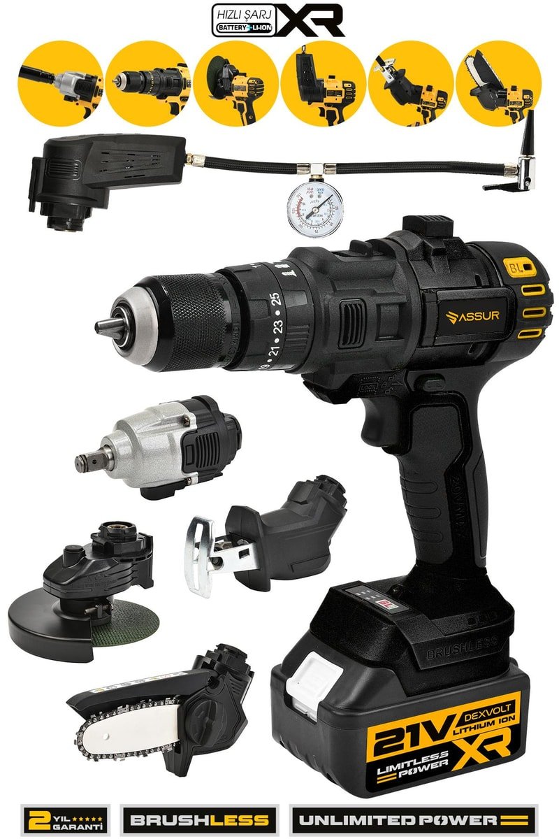 Assur 21V 6 Başlıklı Set Taşlama Somun Sıkma Tilki Kuyruğu Dal Budama Akülü Vidalama Hava Pompası
            
            
                (ASR1032-02-49)