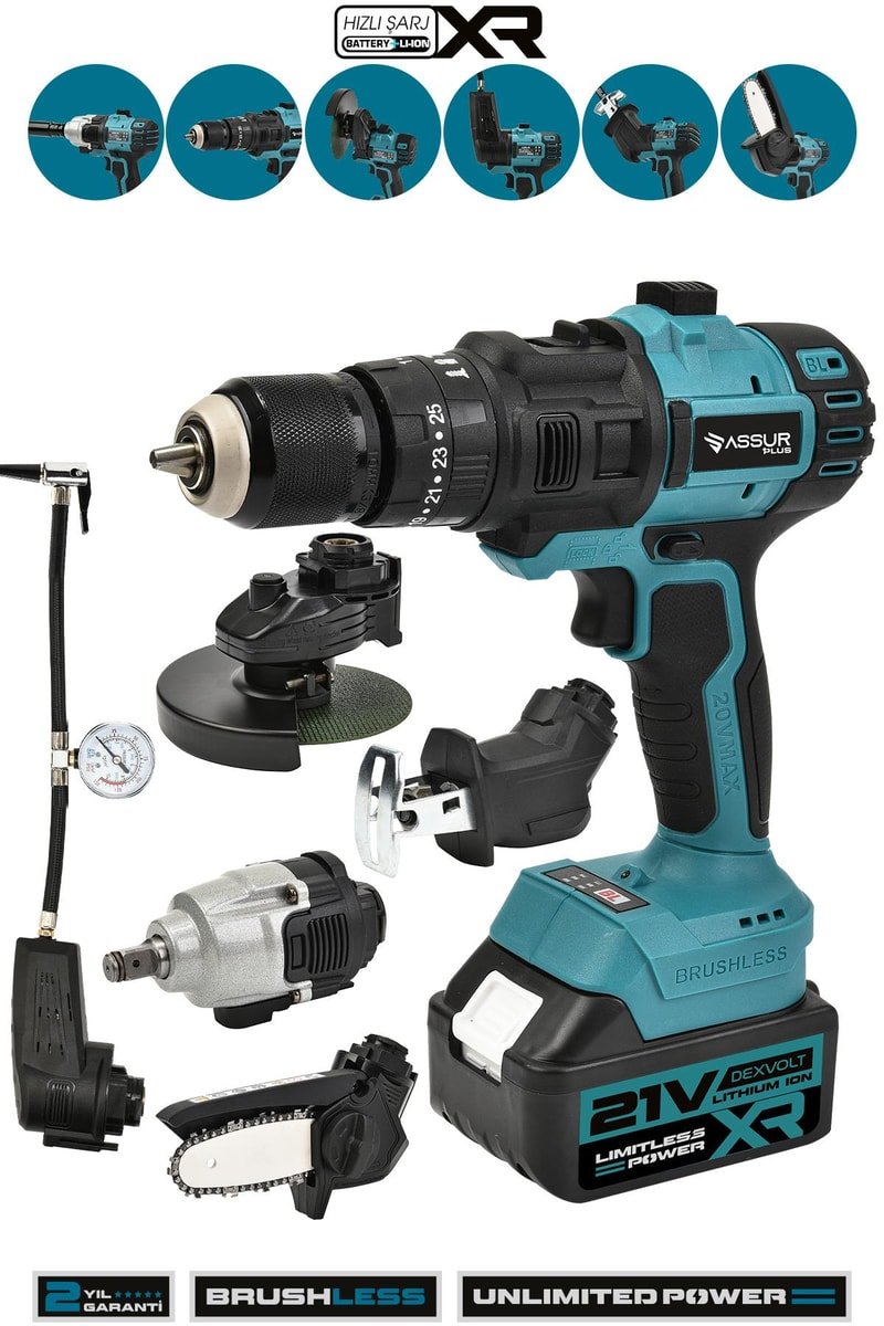 Assur 21V 6 Başlıklı Set Taşlama Somun Sıkma Tilki Kuyruğu Dal Budama Vidalama Hava Pompası
            
            
                (ASR1029-02-01)