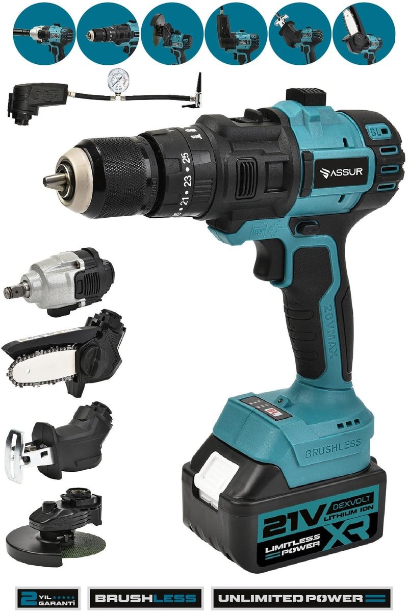 Assur 21V 6 Başlıklı Set Vidalama Testere Tilki Kuyruğu Taşlama Somun Sökme Hava Pompası
            
            
                (ASR1029-02-02)