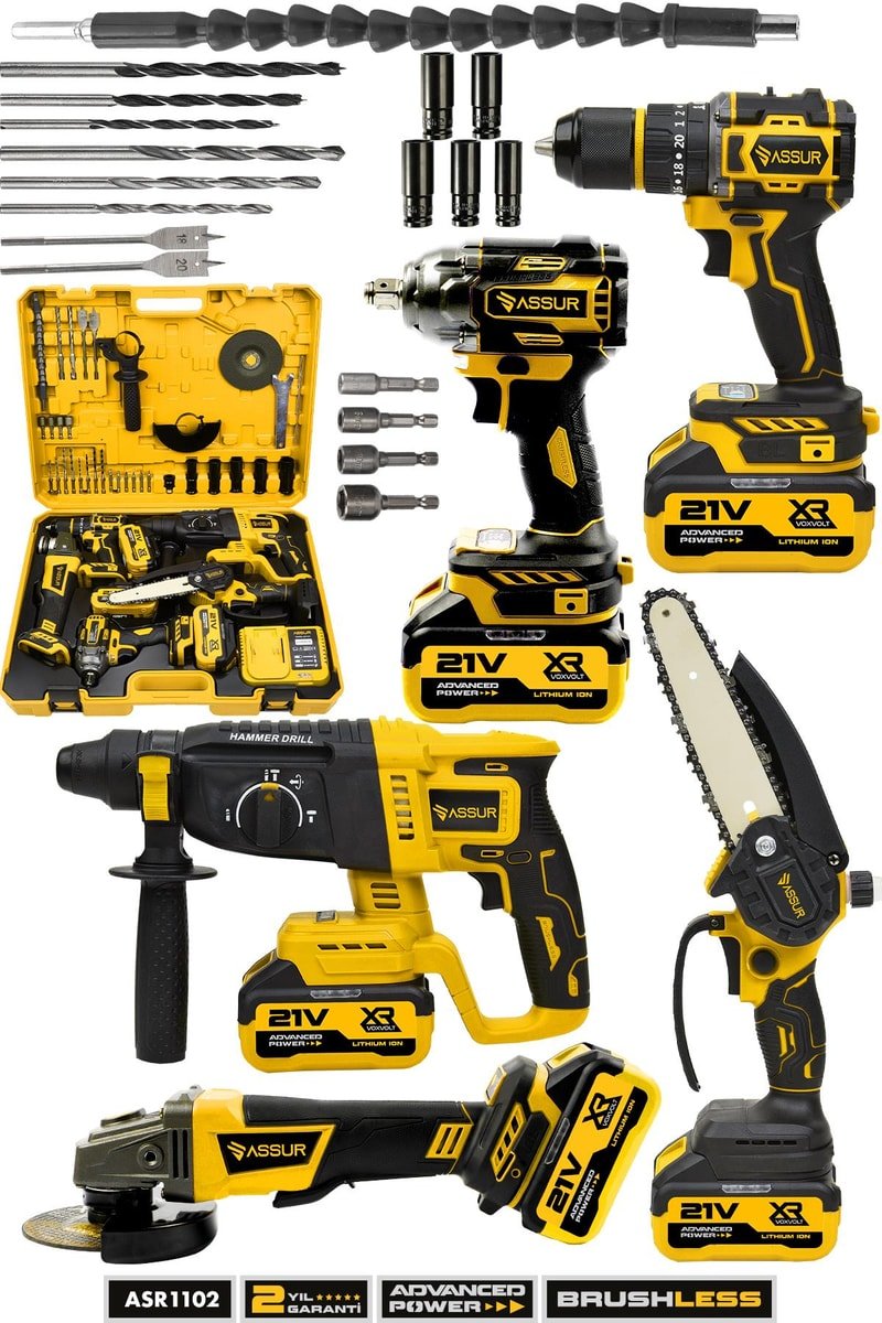 Assur 21V Akülü 5'li Set Kırıcı Delici Hilti  Akülü Vidalama Budama Testeresi Taşlama Somun Sıkma
            
            
                (ASR1102-02-4)