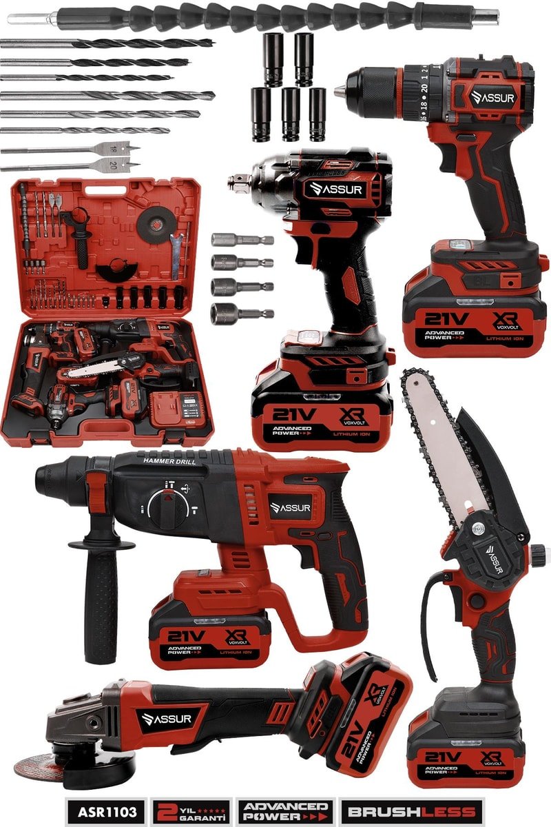 Assur 21V Akülü 5'li Set Kırıcı Delici Hilti Taşlama Somun Sıkma Akülü Vidalama Budama Testeresi
            
            
                (ASR1103-02-2)