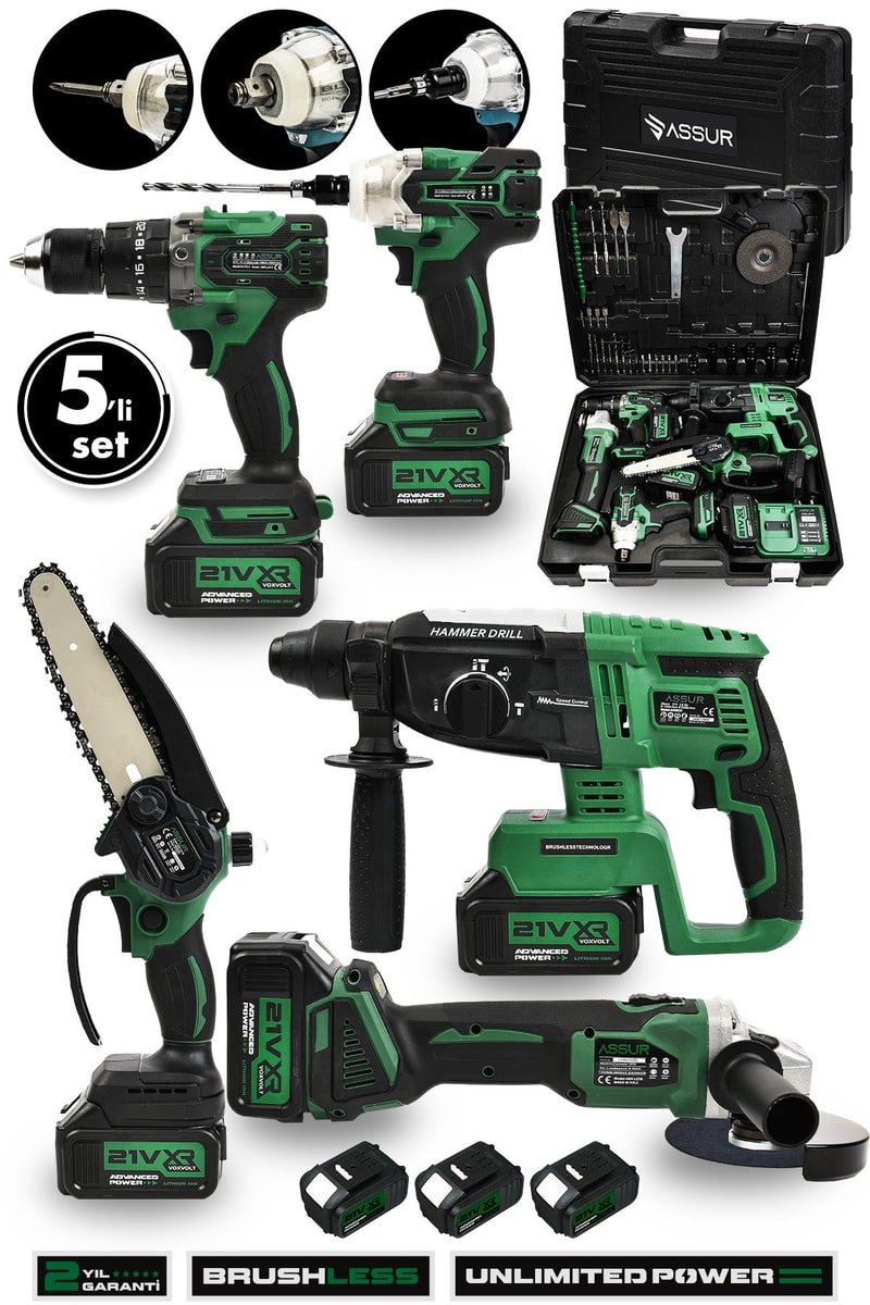 Assur 21V Akülü 5'li Set Kırıcı Delici Hilti Taşlama Somun Sıkma Akülü Vidalama Budama Testeresi
            
            
                (ASR1105-02-2)