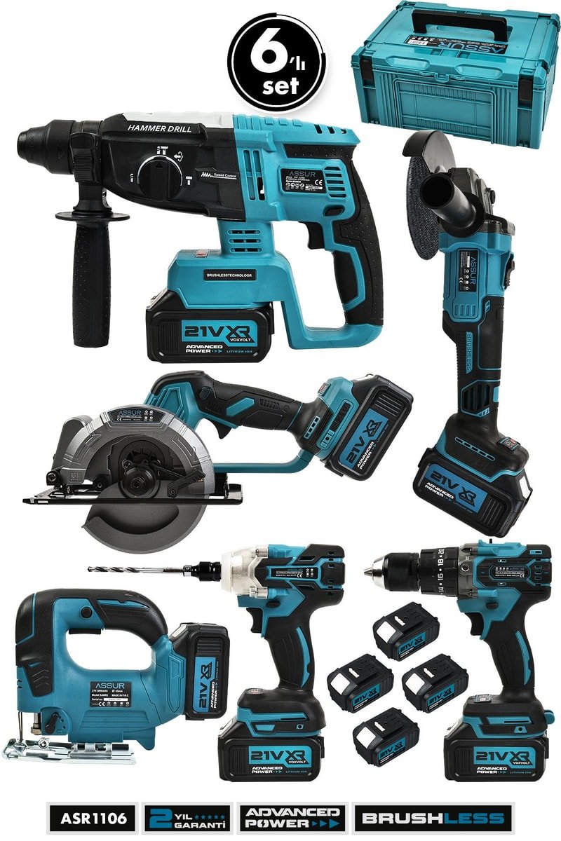 Assur 21V Akülü 6'lı Set Matkap Hilti Taşlama Somun Sıkma Dekupaj Testere Daire Testere
            
            
                (ASR1106-02-1)