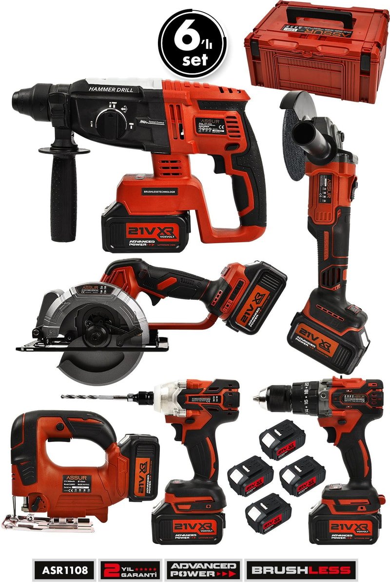 Assur 21V Akülü 6'lı Set Somun Sıkma Akülü Vidalama Daire Testere Dekupaj Testere Taşlama Hilti
            
            
                (ASR1108-02-9)