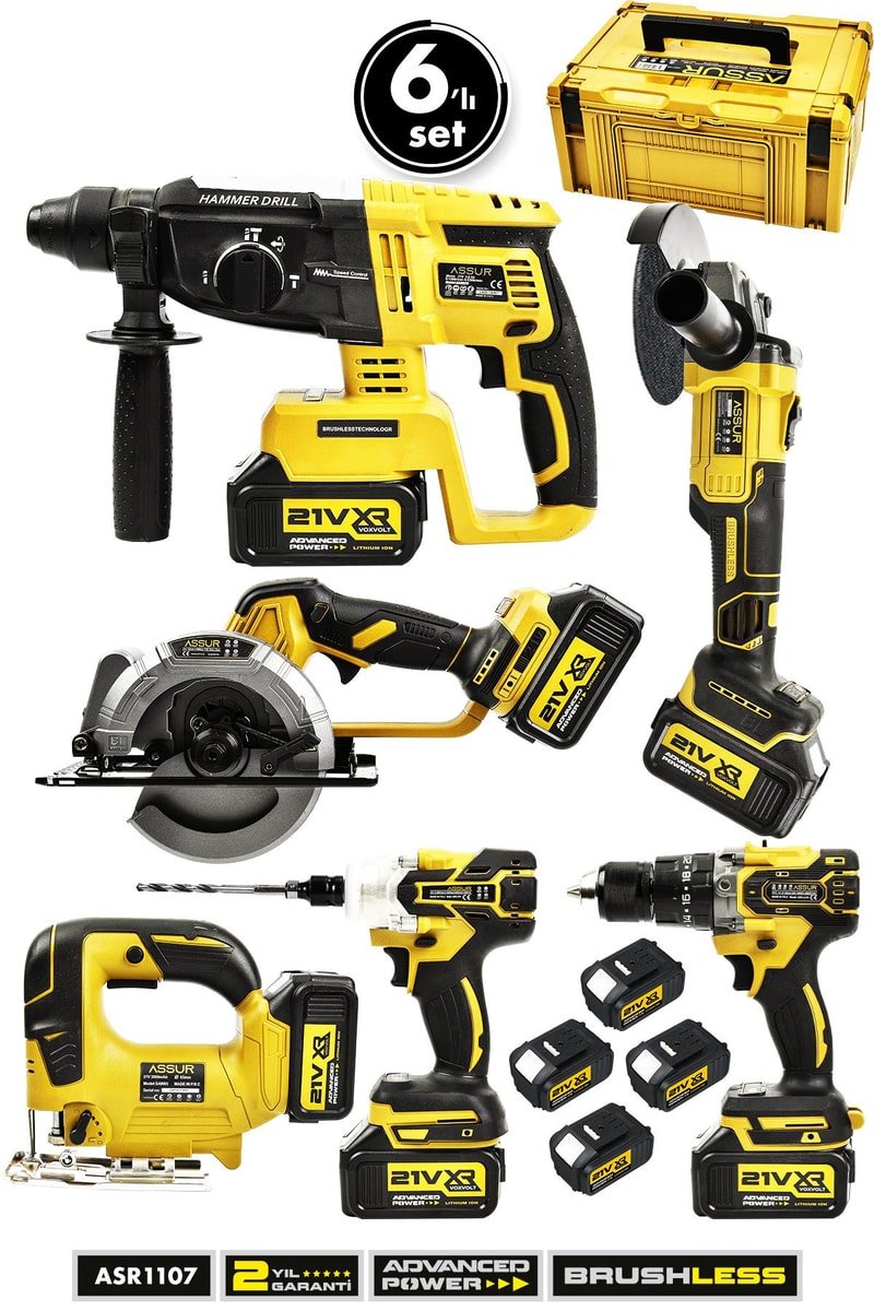 Assur 21V Akülü 6'lı Set Taşlama Somun Sıkma Hilti  Akülü Vidalama Daire Testere Dekupaj Testere
            
            
                (ASR1107-02-5)