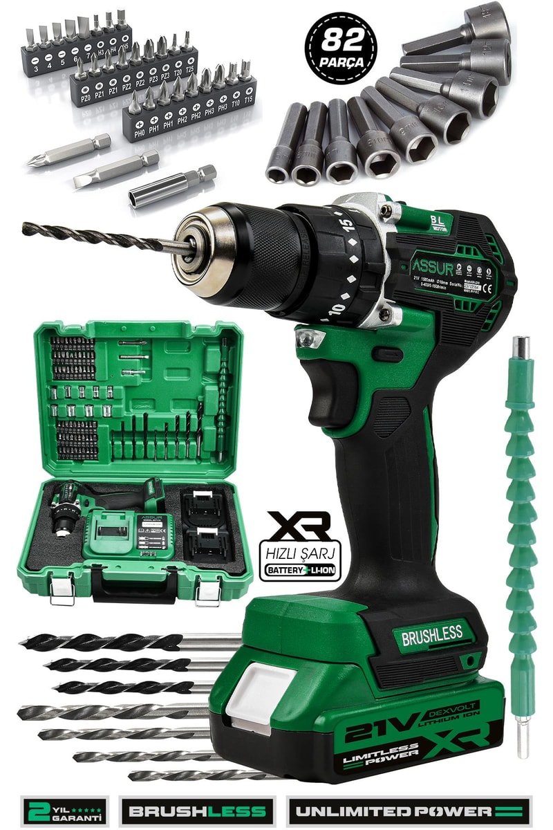 Assur 21V Bakır Sargı Kömürsüz Motor Çelik Mandren Darbeli Şarjlı Matkap Akülü Vidalama
            
            
                (ASR012-02-2)