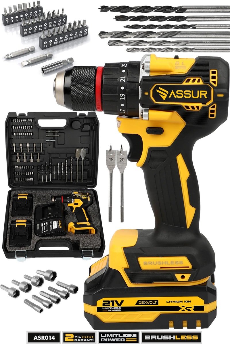 Assur 21V Bakır Sargı Kömürsüz Motor Çelik Mandren Darbeli Şarjlı Matkap Akülü Vidalama
            
            
                (ASR014-02-2)