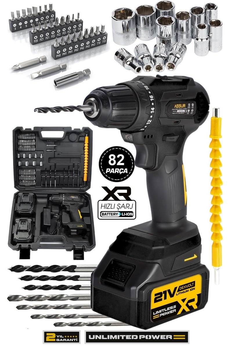 Assur 21V Çelik Şanzıman Bakır Sargılı Çift Akülü Şarjlı Matkap Vidalama
            
            
                (ASR172-02-2)