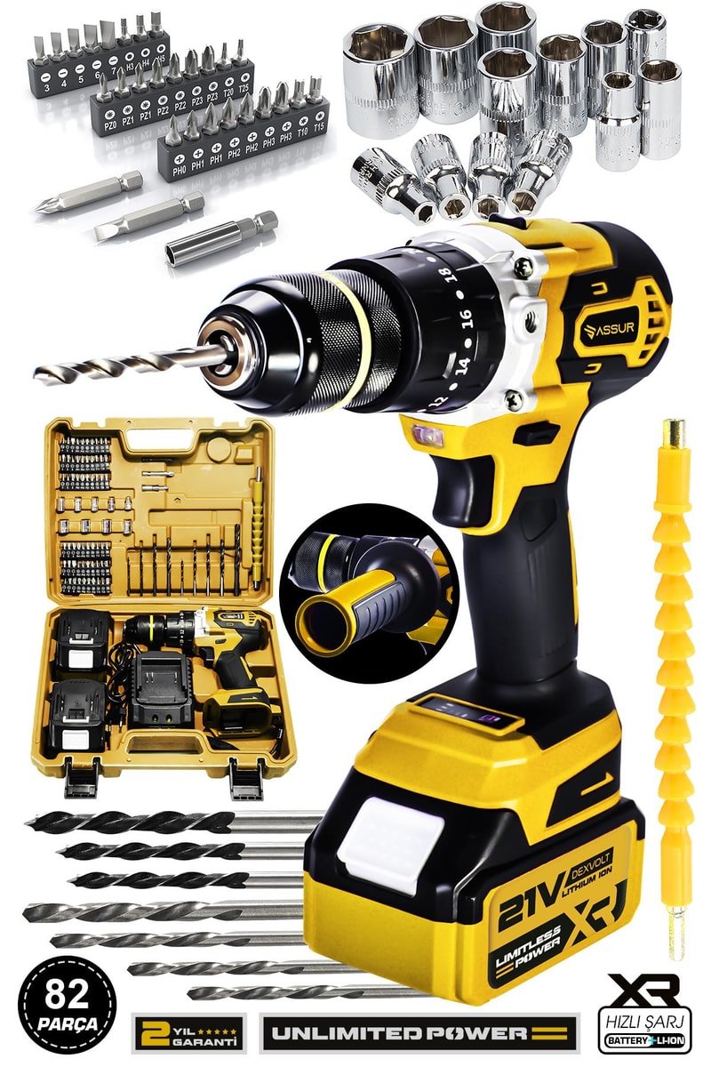 Assur 21V Çelik Şanzıman Çift Akülü Darbeli Şarjlı Matkap Akülü Vidalama
            
            
                (ASR042-02-02)