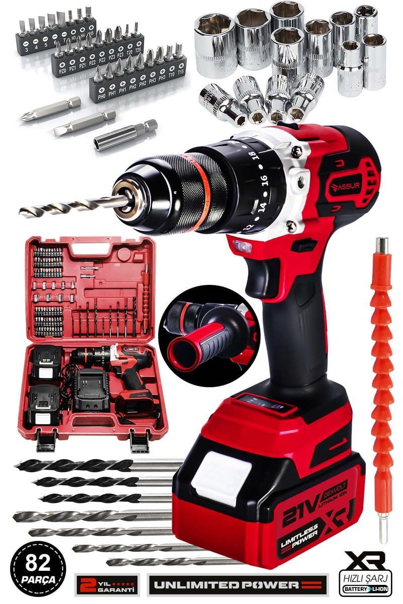 Assur 21V Çelik Şanzıman Çift Akülü Darbeli Şarjlı Matkap Akülü Vidalama
            
            
                (ASR177-02-2)