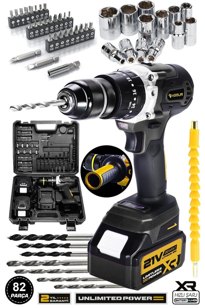 Assur 21V Çelik Şanzıman Çift Akülü Darbeli Şarjlı Matkap Akülü Vidalama
            
            
                (ASR178-02-2)