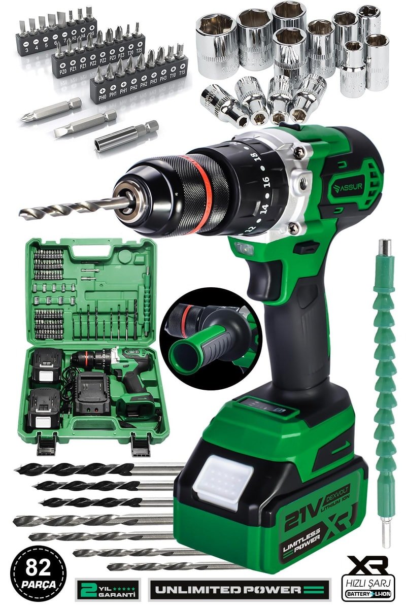 Assur 21V Çelik Şanzıman Çift Akülü Darbeli Şarjlı Matkap Akülü Vidalama
            
            
                (ASR179-02-2)