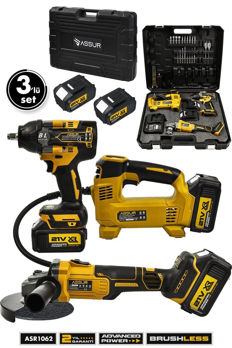 Assur 21V Çift Akü 125 Mm Taşlama Hava Pompası 800 Nm Somun Sıkma Sökme 3'lü Set
            
            
                (ASR1062-02-5)