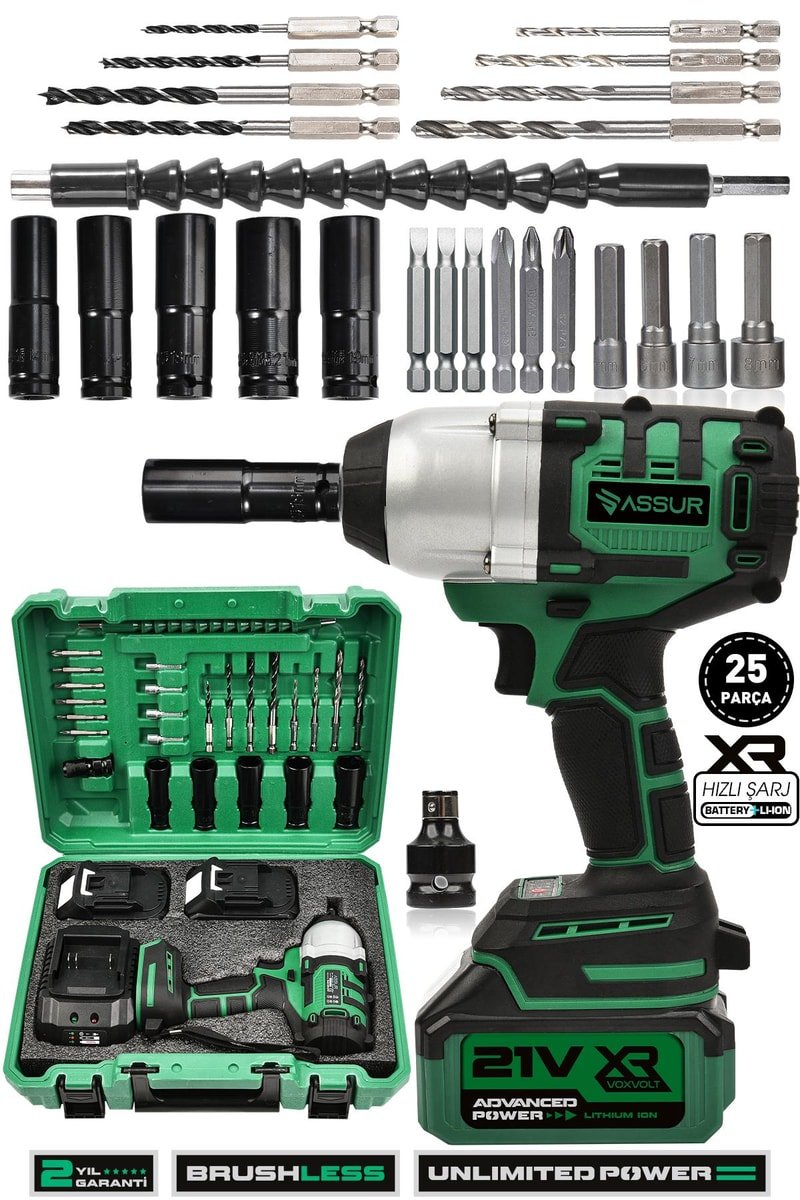 Assur 21V Çift Akü Kömürsüz Darbeli 500Nm Somun Bijon Sıkma Sökme Matkap
            
            
                (ASR196-02-9)