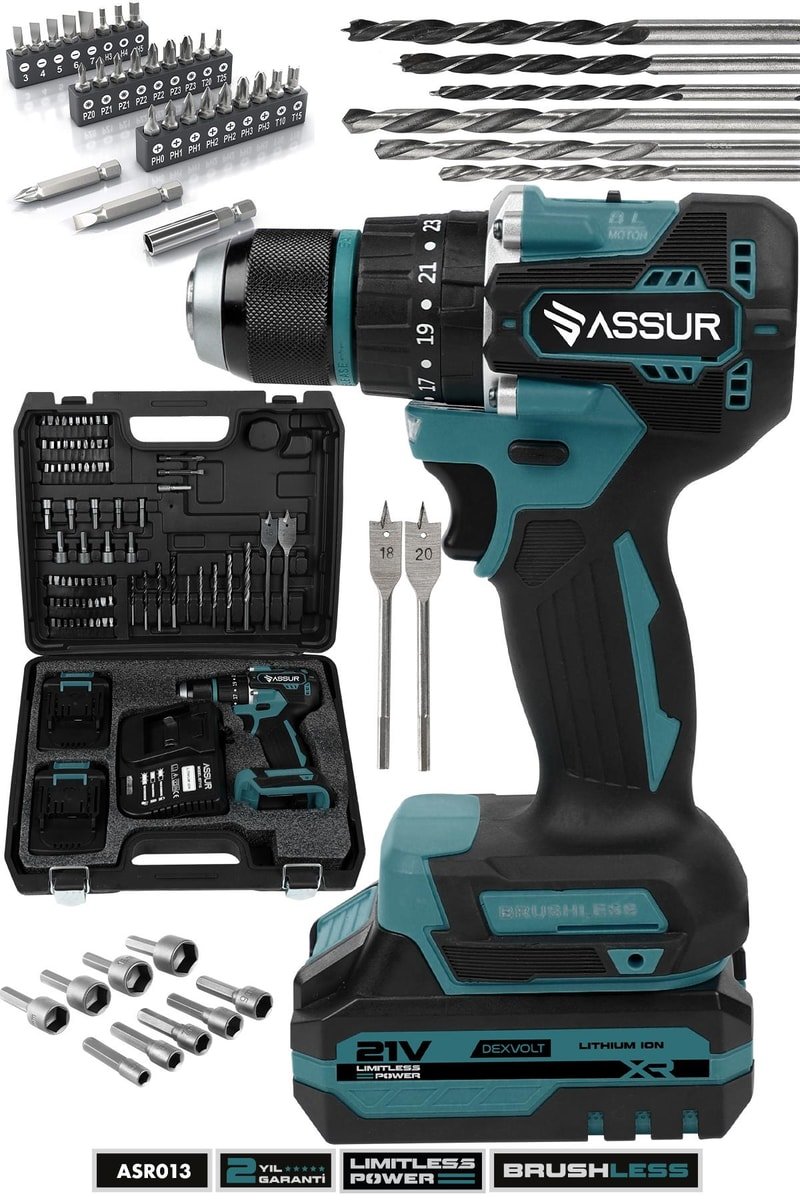 Assur 21V Çift Akü Kömürsüz Motor Çelik Mandren Darbeli Akülü Vidalama Şarjlı Matkap
            
            
                (ASR013-02-1)