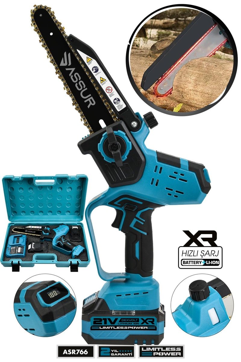 Assur 21V Çift Akü Otomatik Yağlamalı El Testeresi Ağaç Odun Dal Kesme Budama Dijital Gösterge
            
            
                (ASR766-02-18)