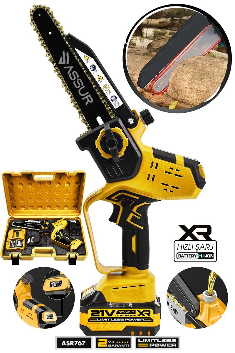 Assur 21V Çift Akü Otomatik Yağlamalı El Testeresi Ağaç Odun Dal Kesme Budama Dijital Gösterge
            
            
                (ASR767-02-24)
