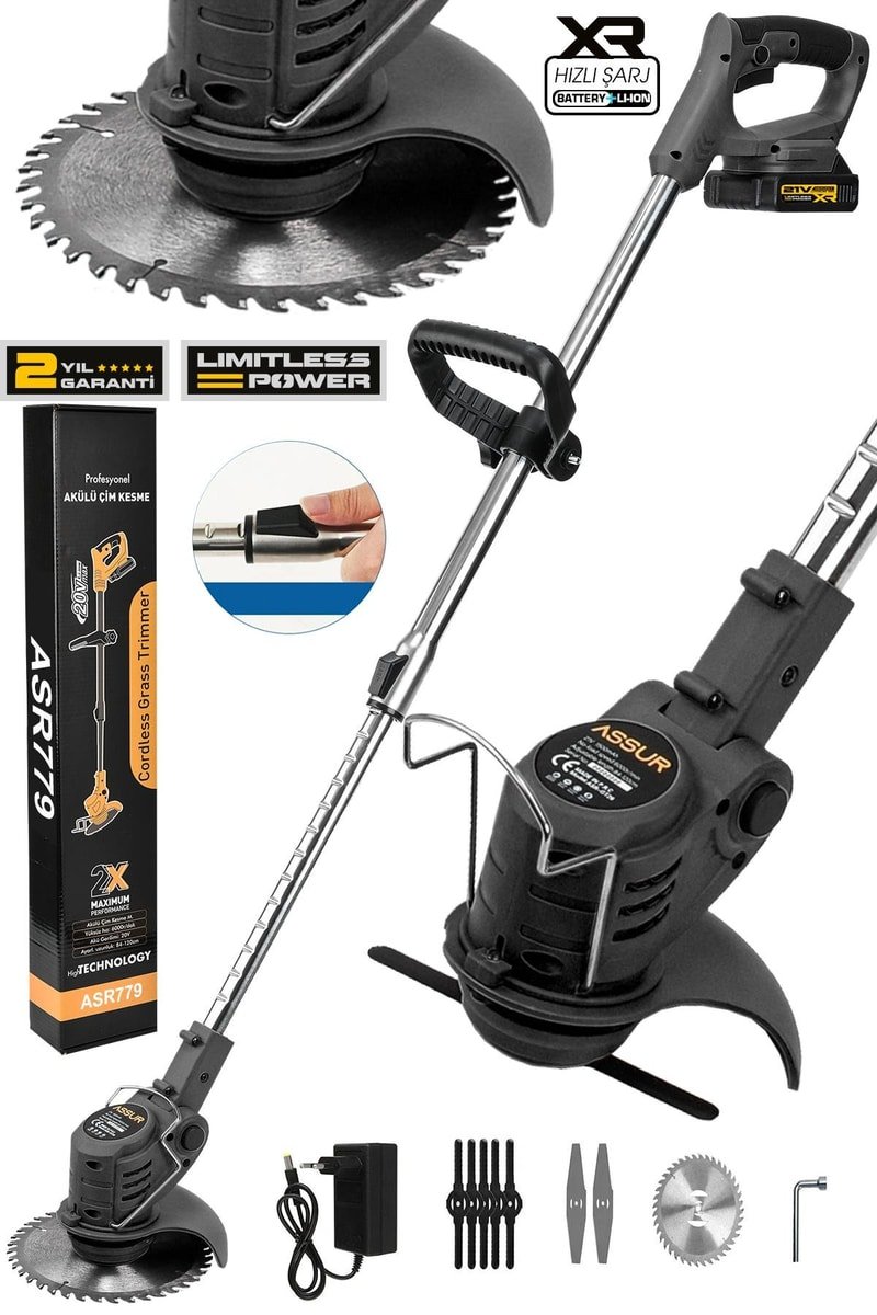 Assur 21V Çift Akü Teleskopik Uzatma Kollu Çim Ot Çalı Biçme Şarjlı Tırpan
            
            
                (ASR779-02-26)