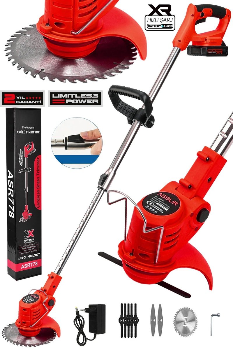 Assur 21V Çift Akü Uzatma Kollu Teleskopik Çim Çalı Ot Biçme Şarjlı Tırpan
            
            
                (ASR778-02-25)